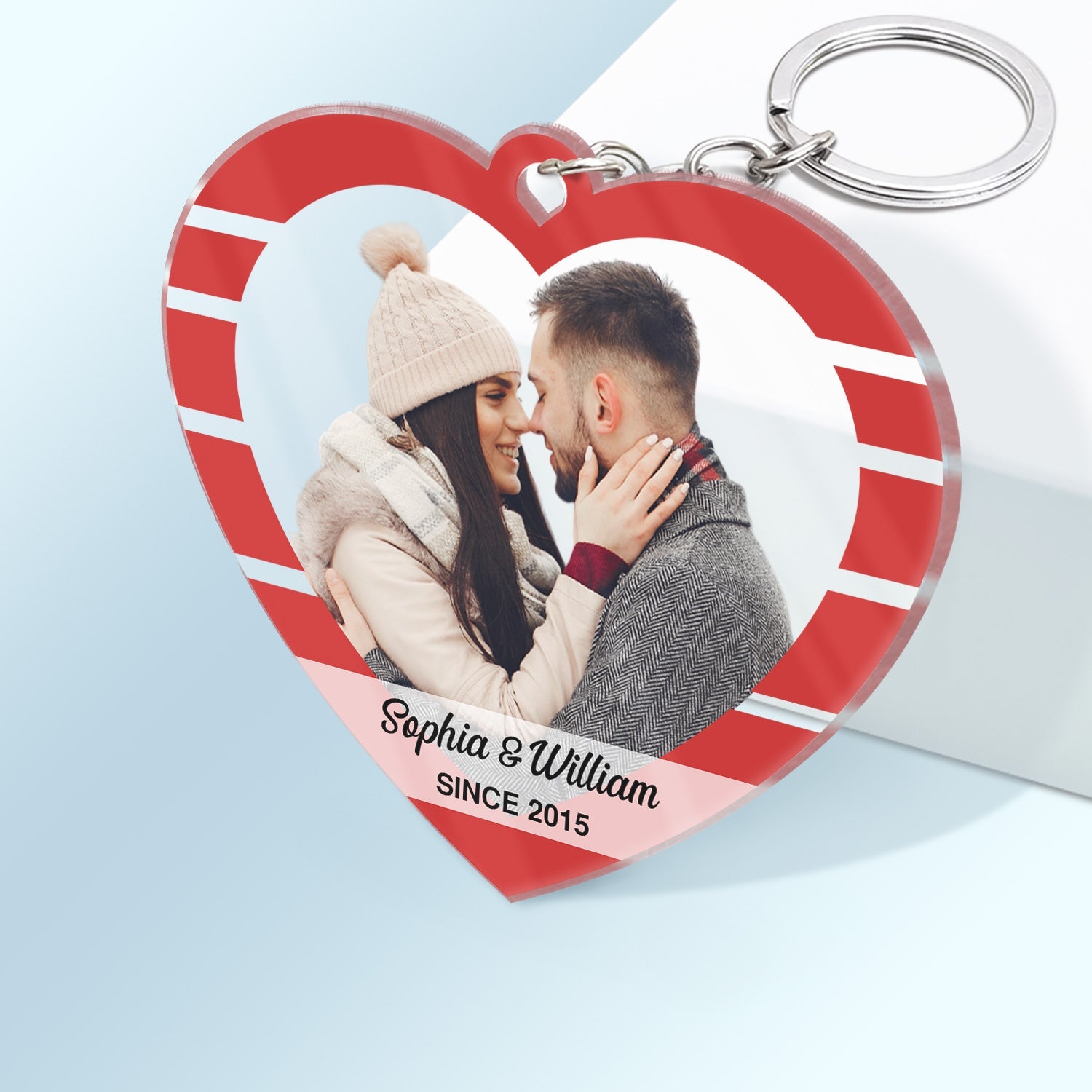 Custom Photo Heart Couple Together Since - Gift For Couples - Personalized Custom Heart Shaped Acrylic Keychain