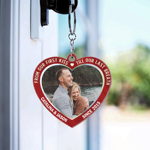 Custom Photo From Our First Kiss Till Our Last Breath - Gift For Couples - Personalized Custom Heart Shaped Acrylic Keychain
