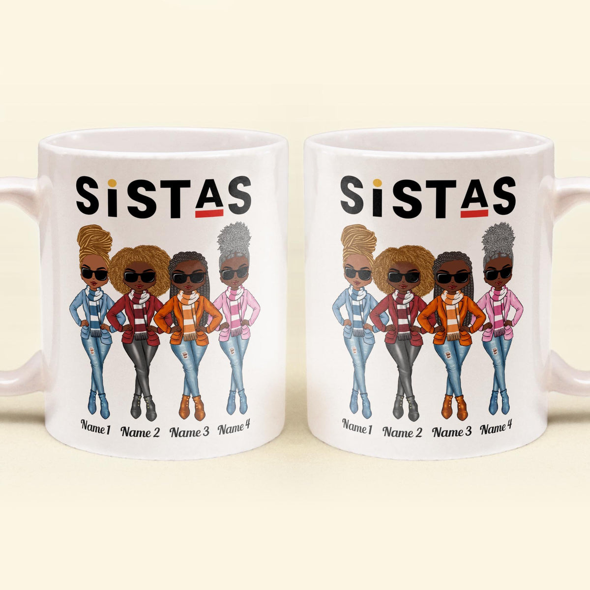 Sistas - 11oz Personalized Mug - Birthday & Christmas Gift For Sista, Sister, Soul Sister, Best Friend, BFF, Bestie, Friend