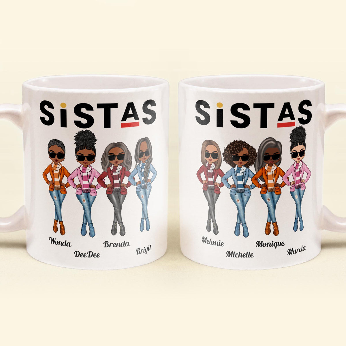 Sistas - 11oz Personalized Mug - Birthday & Christmas Gift For Sista, Sister, Soul Sister, Best Friend, BFF, Bestie, Friend