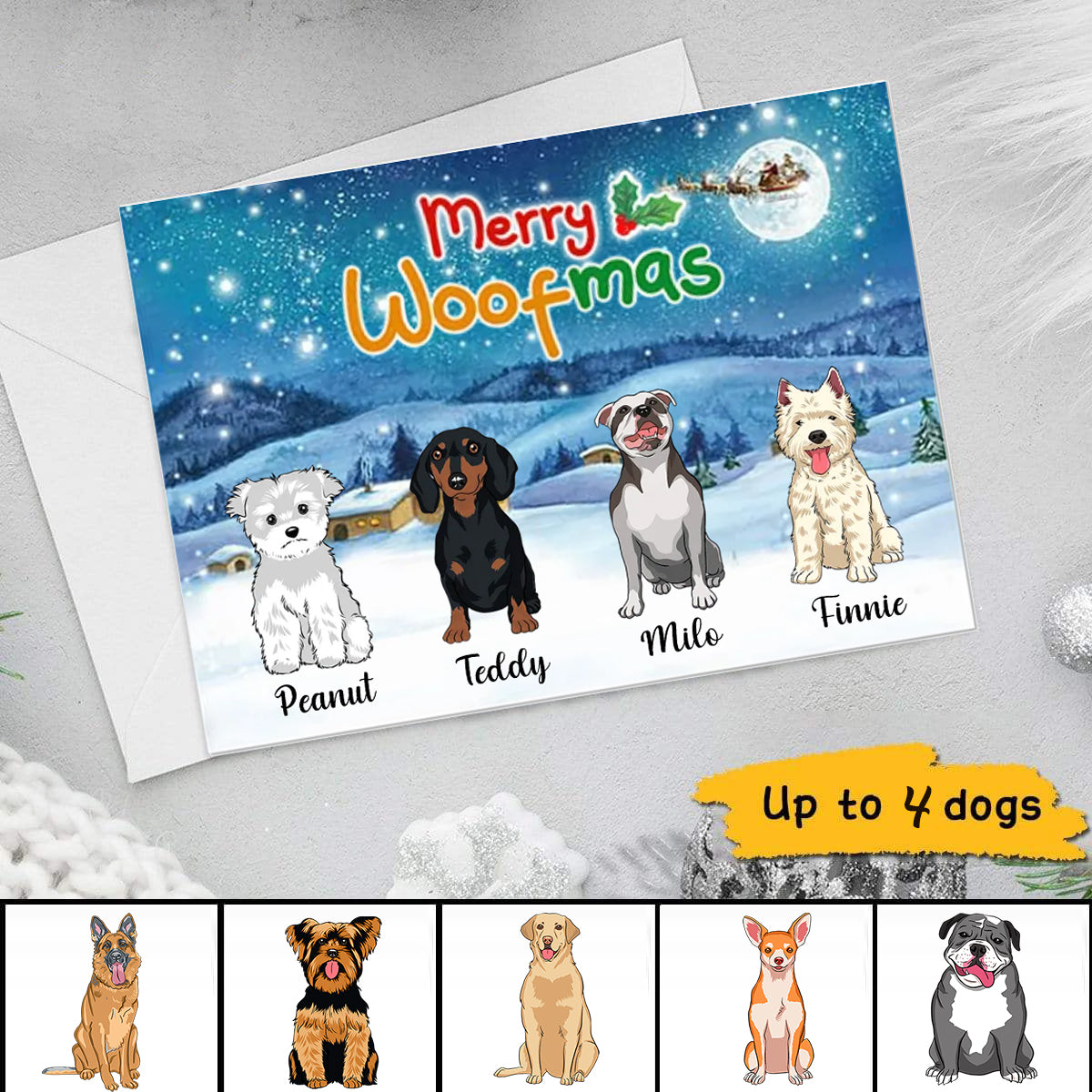 Sitting Dogs In Snow Personalized Postcard