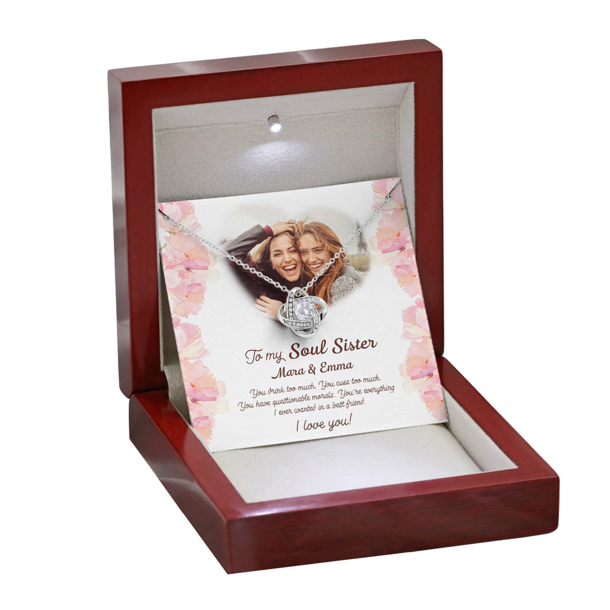 Best Friends To My Soul Sister I Love You - Love Knot Necklace Personalizedwitch for Bestie