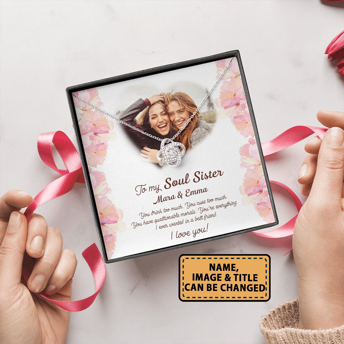 Best Friends To My Soul Sister I Love You - Love Knot Necklace Personalizedwitch for Bestie