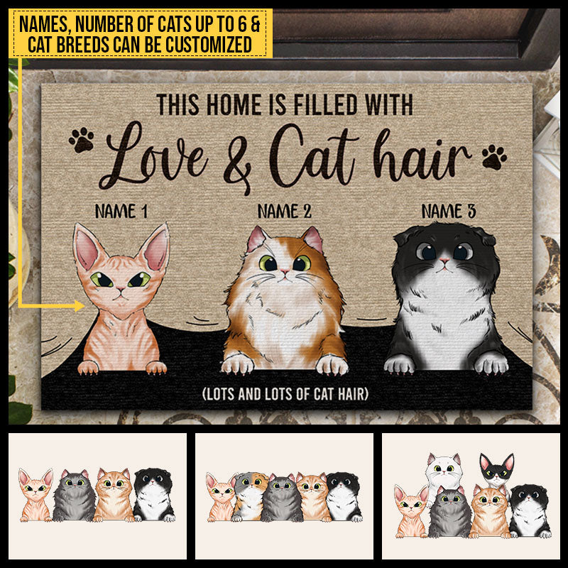 This Home Is Filled With Love & Cat Hair Custom Doormat, Funny Cat Doormat, Home Decor, Cat Lovers Gift
