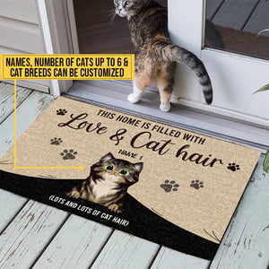 This Home Is Filled With Love & Cat Hair Custom Doormat, Funny Cat Doormat, Home Decor, Cat Lovers Gift