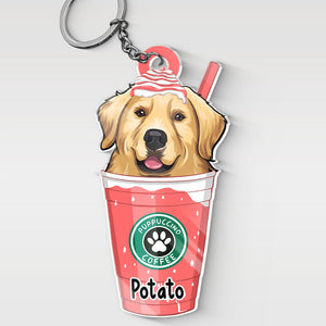 Catpuccino / Puppuccino Coffee - Dog & Cat Personalized Custom Flower Shaped Acrylic Keychain - Gift For Pet Owners, Pet Lovers