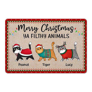 Merry Christmas Ya Filthy Animals Walking Fluffy Cat Personalized Doormat