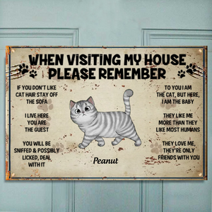 Visting My House Please Remember, Personalized Metal Door Sign for Cat Lovers