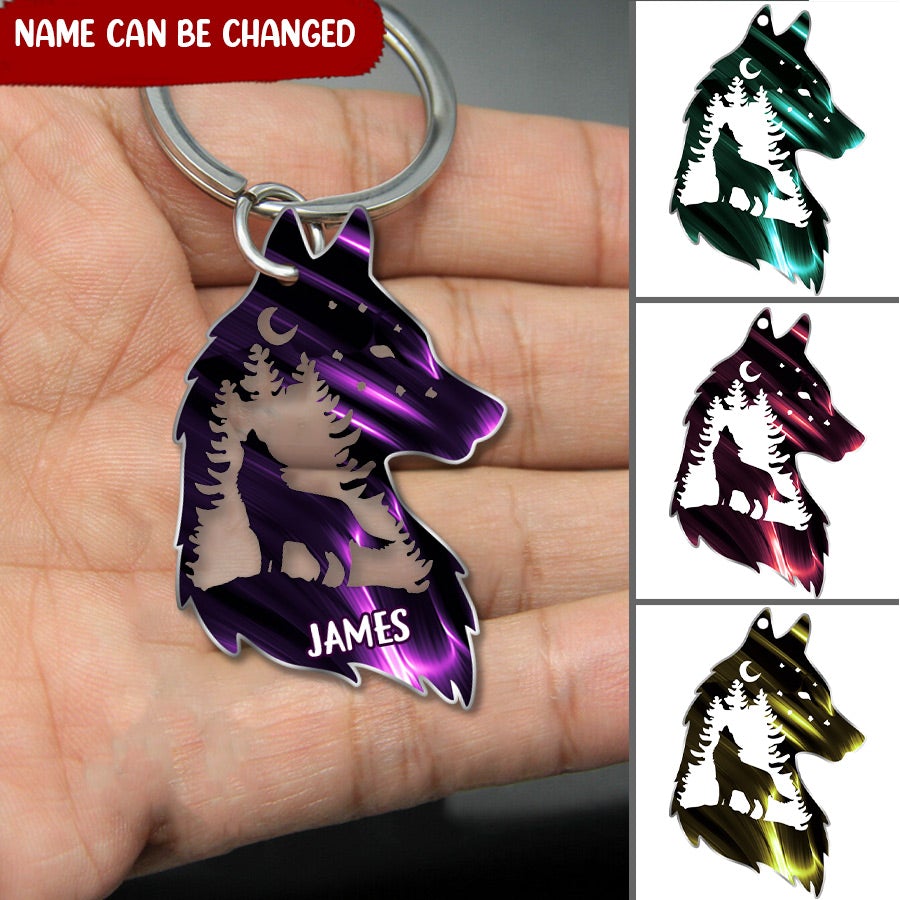Wolf In Forest Personalized Name Acrylic Keychain