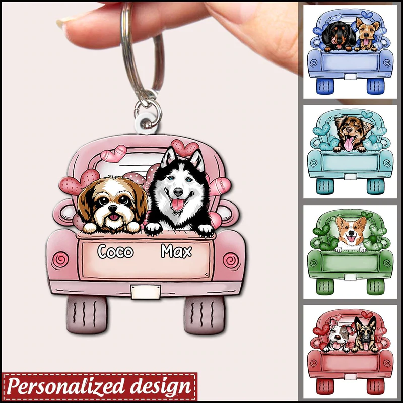 Dog Truck Car Custom Gift For Dog Mom Dog Dad Acrylic Keychain