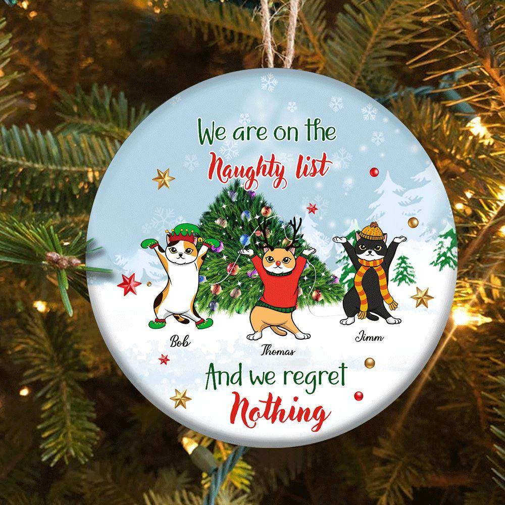 Cat Circle Ornament Customized Name and Breed We Are On The Naughty List