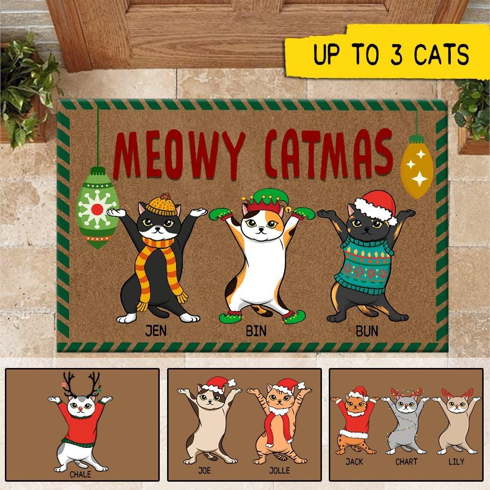 Cats Custom Christmas Doormat Customized Meowy Catmas