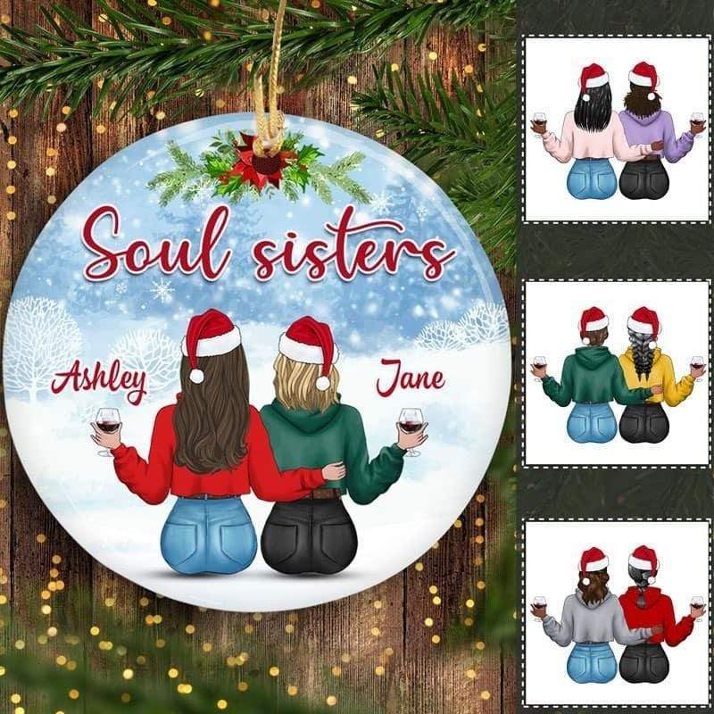 Besties In Snow Personalized Circle Ornament
