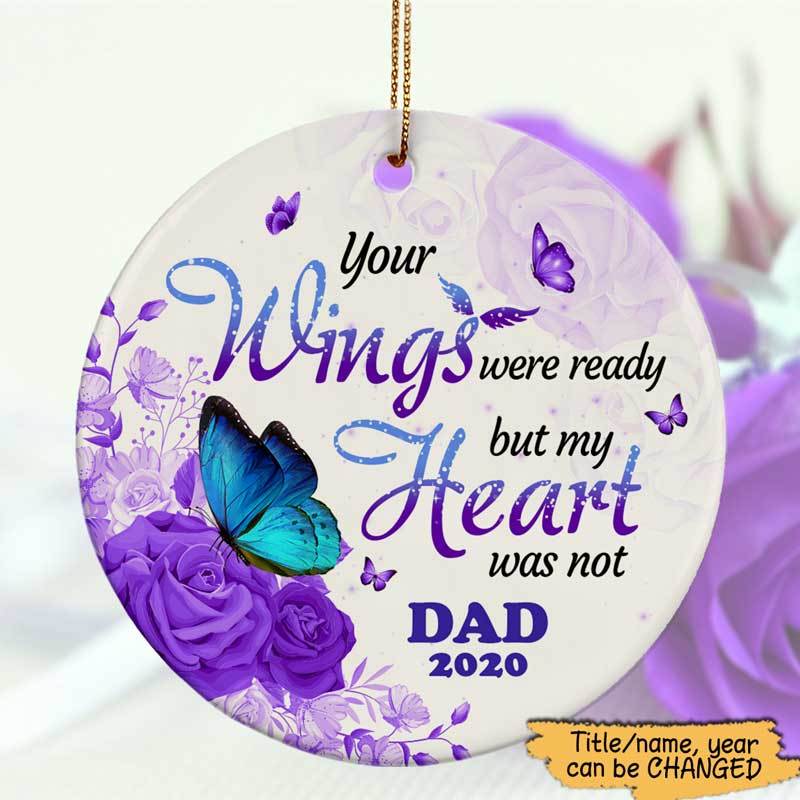 Butterfly Purple Rose Your Wings Were Ready Personalized Memorial Circle Ornament