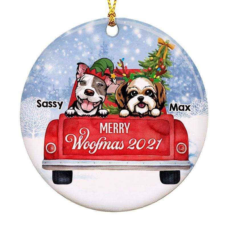 Dog Merry Woofmas Christmas Truck Personalized Circle Decorative Christmas Ornament