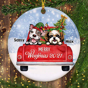 Dog Merry Woofmas Christmas Truck Personalized Circle Decorative Christmas Ornament