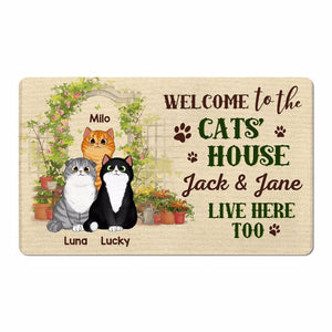 Welcome To Cats House Flower Gate Housewarming Gift Personalized Doormat