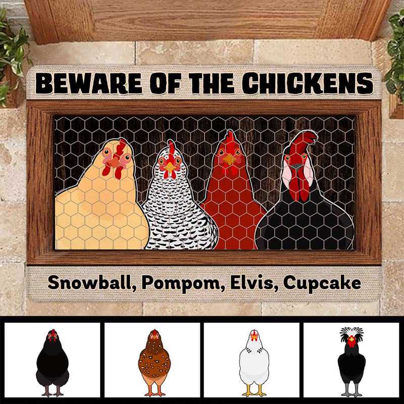 Beware Of The Chicken Personalized Doormat