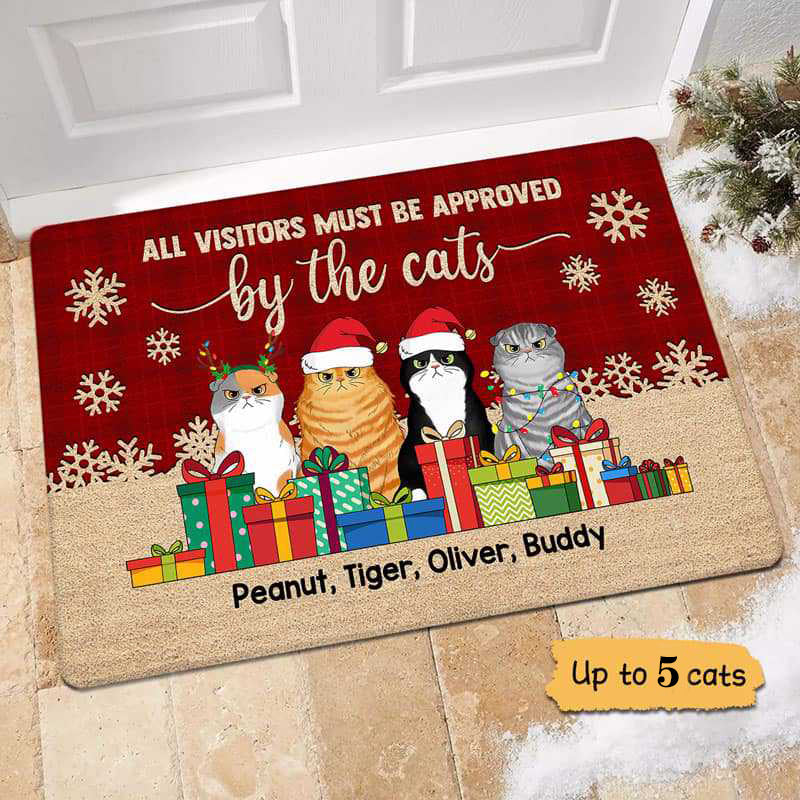 Christmas Warning Cats Personalized Doormat