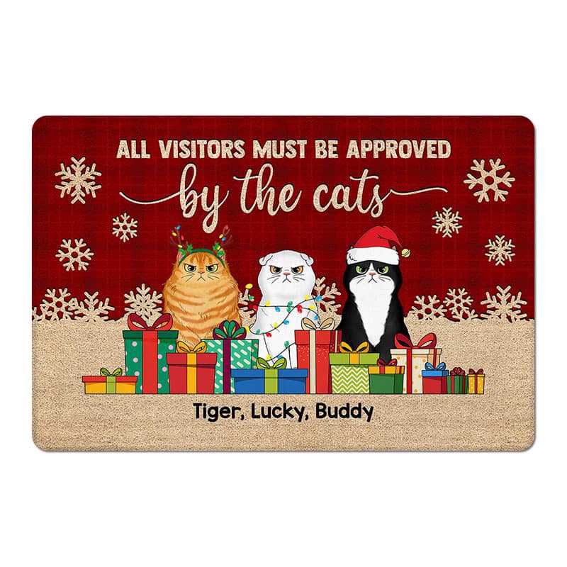 Christmas Warning Cats Personalized Doormat