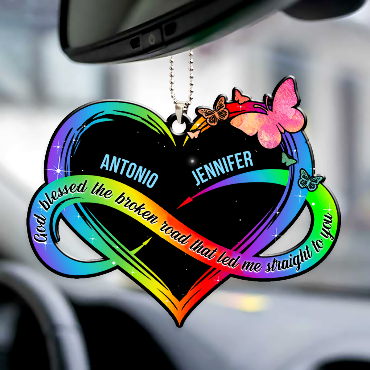 Colorful Infinity God Blessed Personalized Couple Heart Ornament