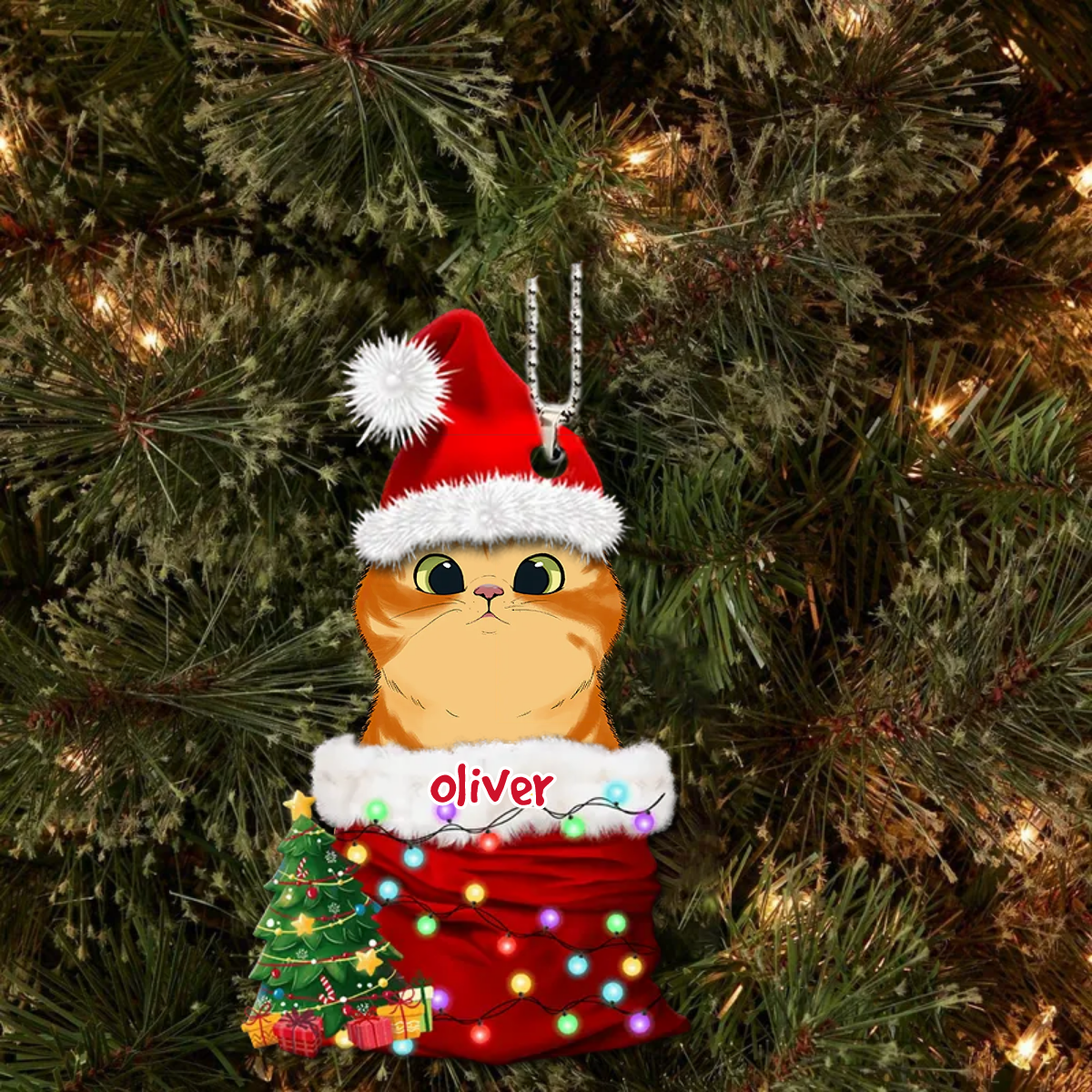 Personalized Cat Christmas Santa Acrylic Ornament, Customized Holiday Ornament