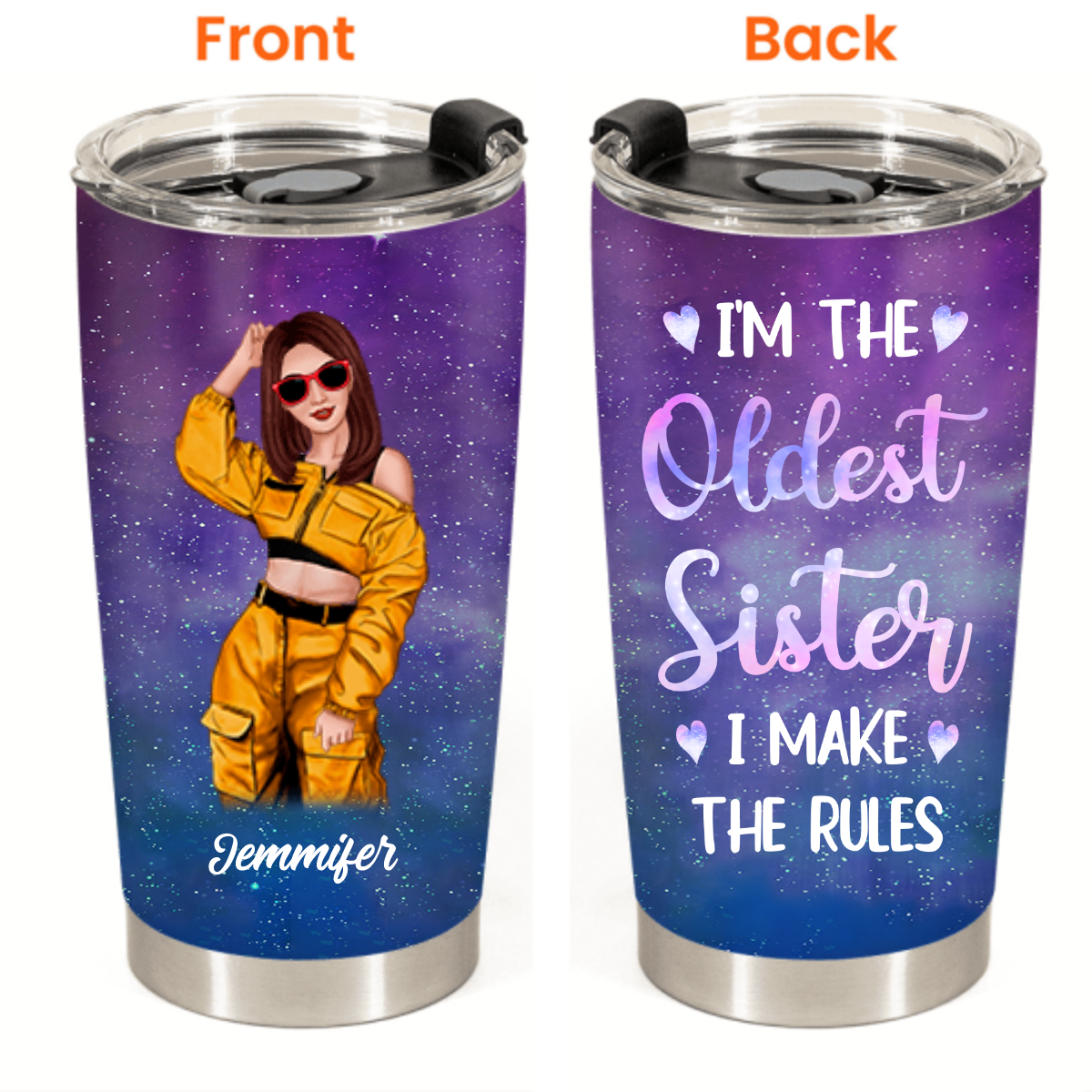 I'm The Youngest Sister - Personalized Tumbler Cup - Birthday Gift For Sisters, Siblings - Cute Fashion Girls