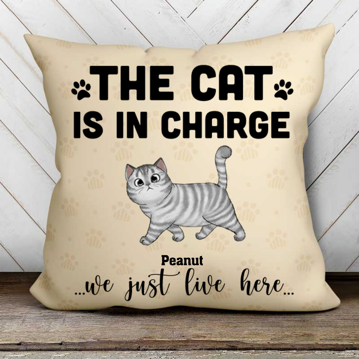 The Cat Is In Charge Personalized Cat Pillow - Insert NOT Included
