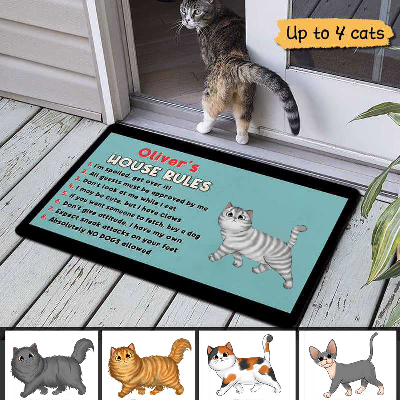 Fluffy Cat House Rules Funny Gift For Cat Lover Personalized Doormat