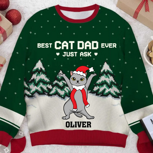 Best Cat Mom & Cat Dad Ever - Personalized Custom Unisex Ugly Christmas Sweatshirt, Wool Sweatshirt, All-Over-Print Sweatshirt - Gift For Pet Lovers, Christmas Gift