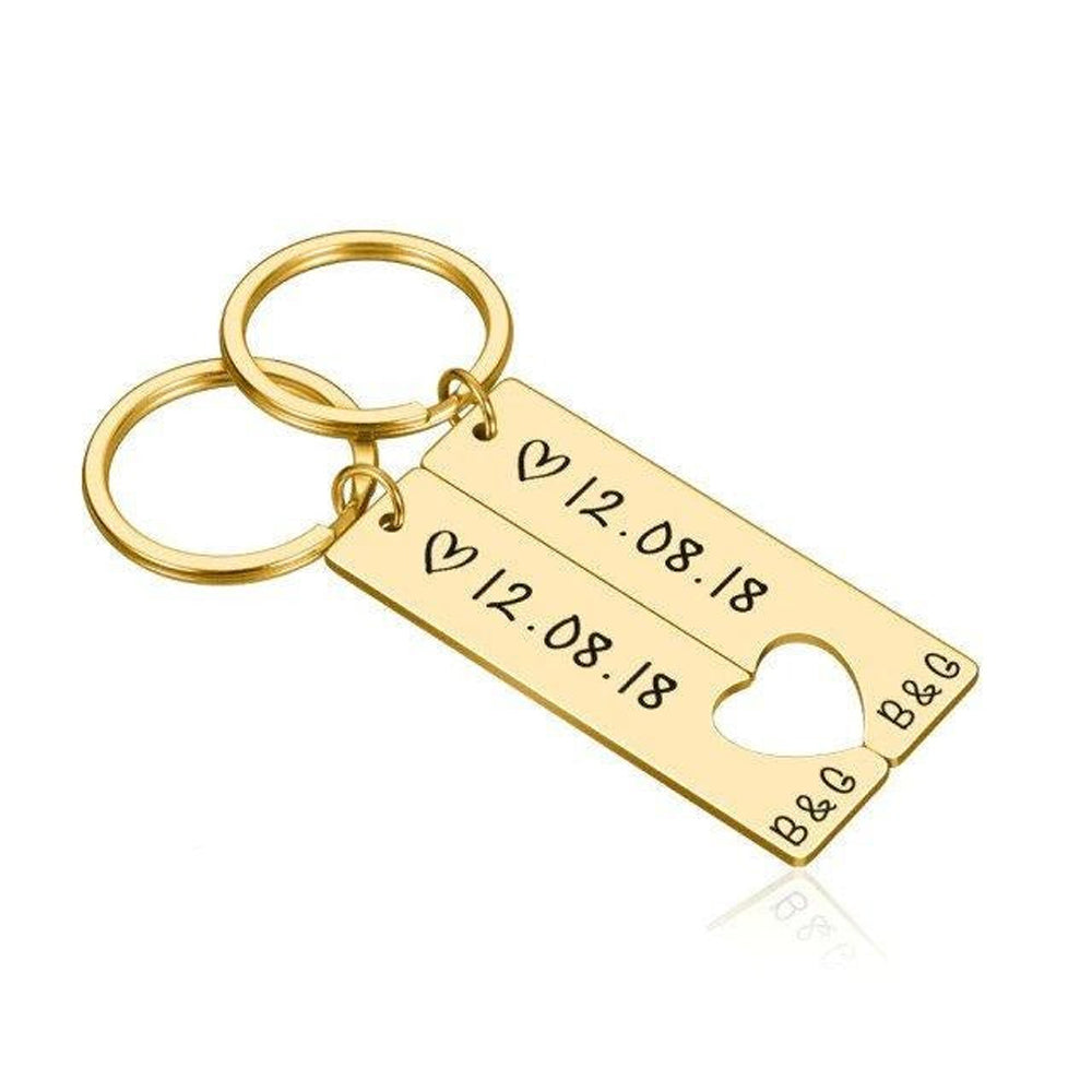 Personalized Date Heart Couples Keychain – Elegant