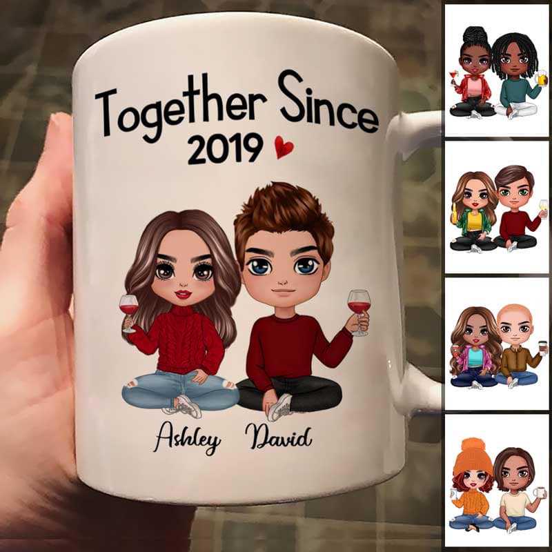 Doll Couple Sitting Valentine's Day Gift For Him For Her Personalized Mug