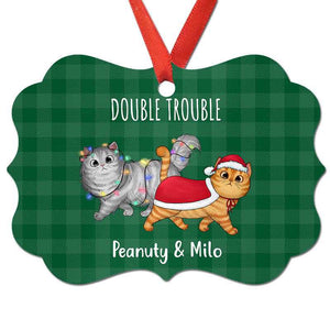 Christmas Pattern Walking Fluffy Cats Personalized Christmas Ornament