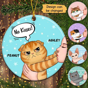 Ho Ho No Kisses Fluffy Cat Christmas Personalized Decorative Circle Ornament