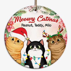 Meowy Catmas Floral Wreath Personalized Circle Ornament