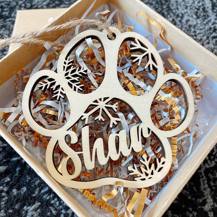 Happy Christmas With Fur Babies - Personalized Paw Ornament (Dog, Cat & Angel Wings) - Customized Decoration Gift.