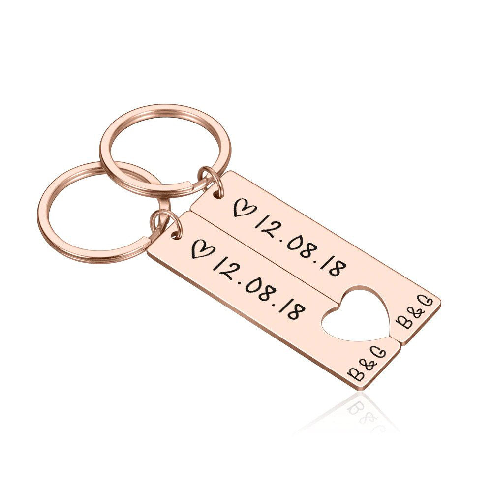 Personalized Date Heart Couples Keychain – Elegant