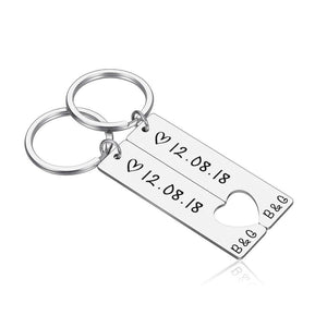 Personalized Date Heart Couples Keychain – Elegant