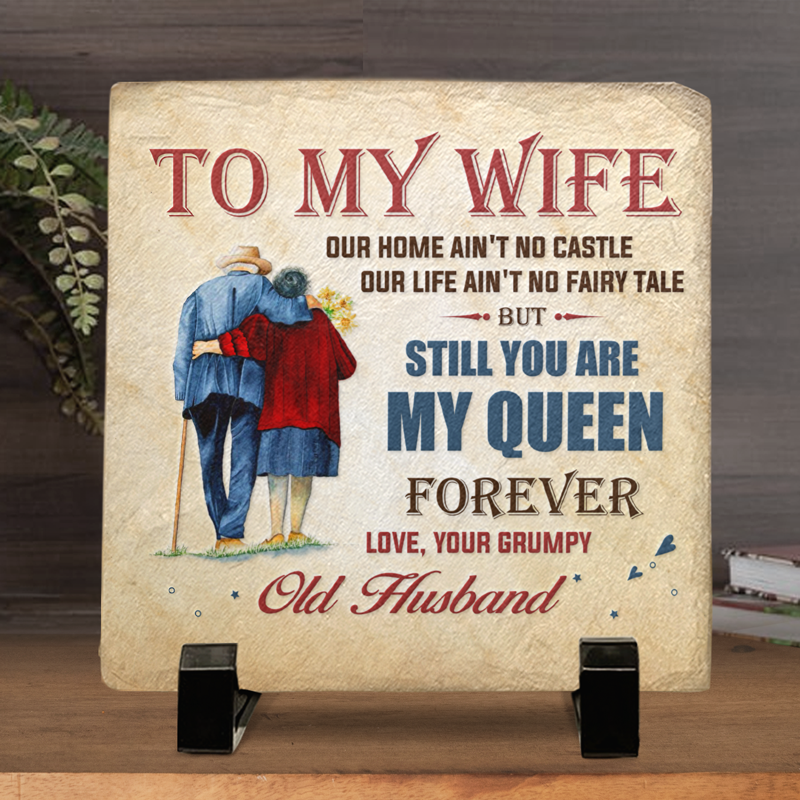 To My Wife You Are My Queen Forever - Couple Square Shaped Stone With Stand - Gift For Husband Wife, Anniversary