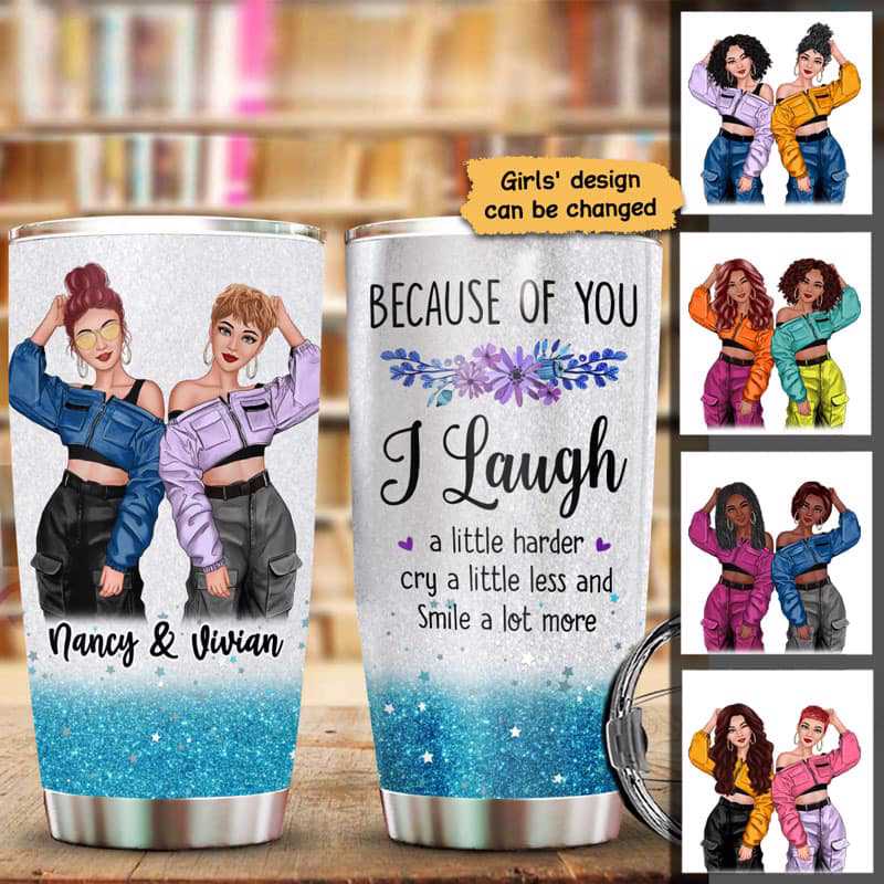 Cool Besties Coloful Glitter Texture Personalized Tumbler