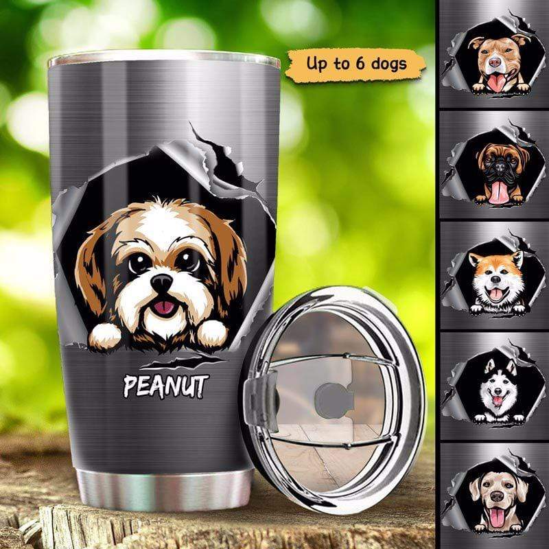 Peeking Dog Ragged Hole Torn Personalized Tumbler
