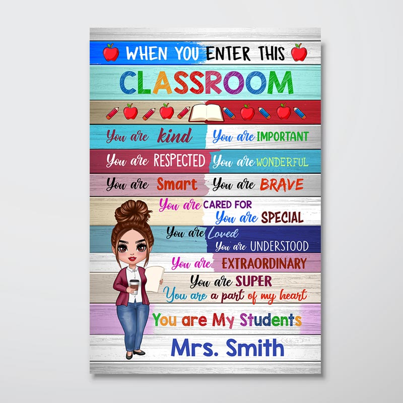 Doll Teacher Wood Texture Classroom Personalized Vertical Poster