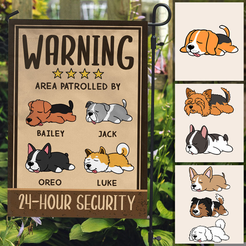 Warning Area Patrolled By Dogs, Personalized Flag, Custom Gift For Dog Lovers